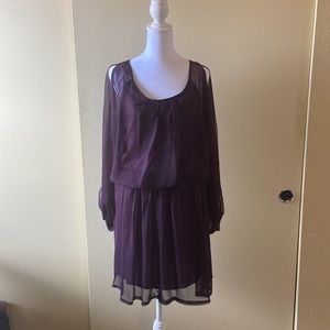 Dark Berry Long Sheer Cutout Sleeve Mini Dress - Size M